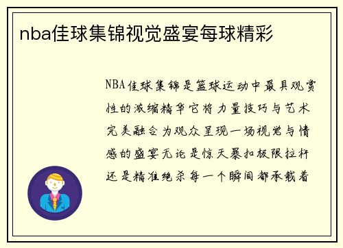 nba佳球集锦视觉盛宴每球精彩
